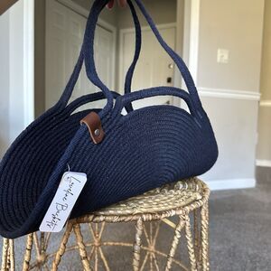 NWT Loveline Baskets Bouquet Gathering Mat - Navy Blue And Tan Brown Leather